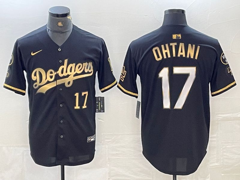 Men Los Angeles Dodgers #17 Ohtani Black Gold Fashion Nike Game MLB Jersey style 3